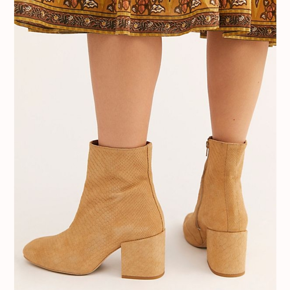 Free People Chic Reptile Embossed Suede Ankle Boot - Picture 3 of 5